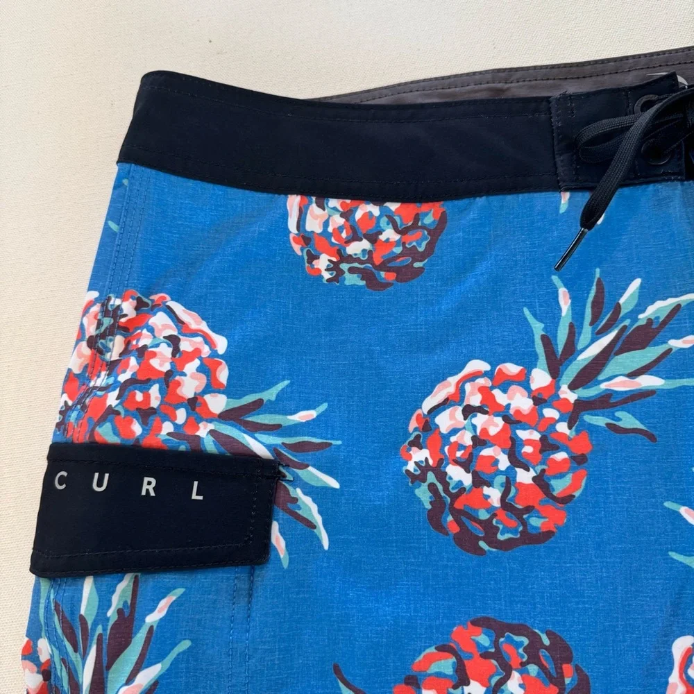 Rip Curl Men’s 38 Caicos Boardshort Blue Pinapple Swim Trunks Pocket 8.5” Inseam
